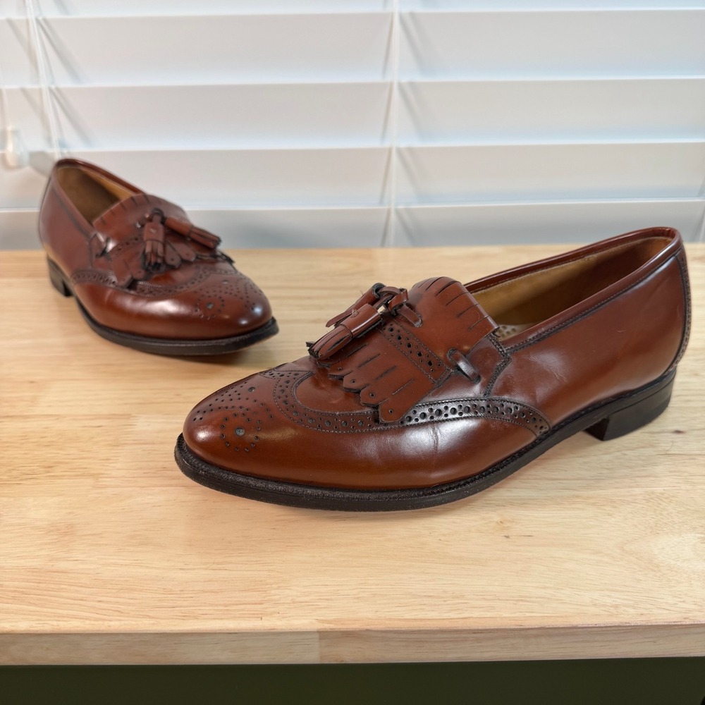Johnston & Murphy Dress‎ Tassel Loafers Men's Brown Leather Wingtip Shoes - 8D